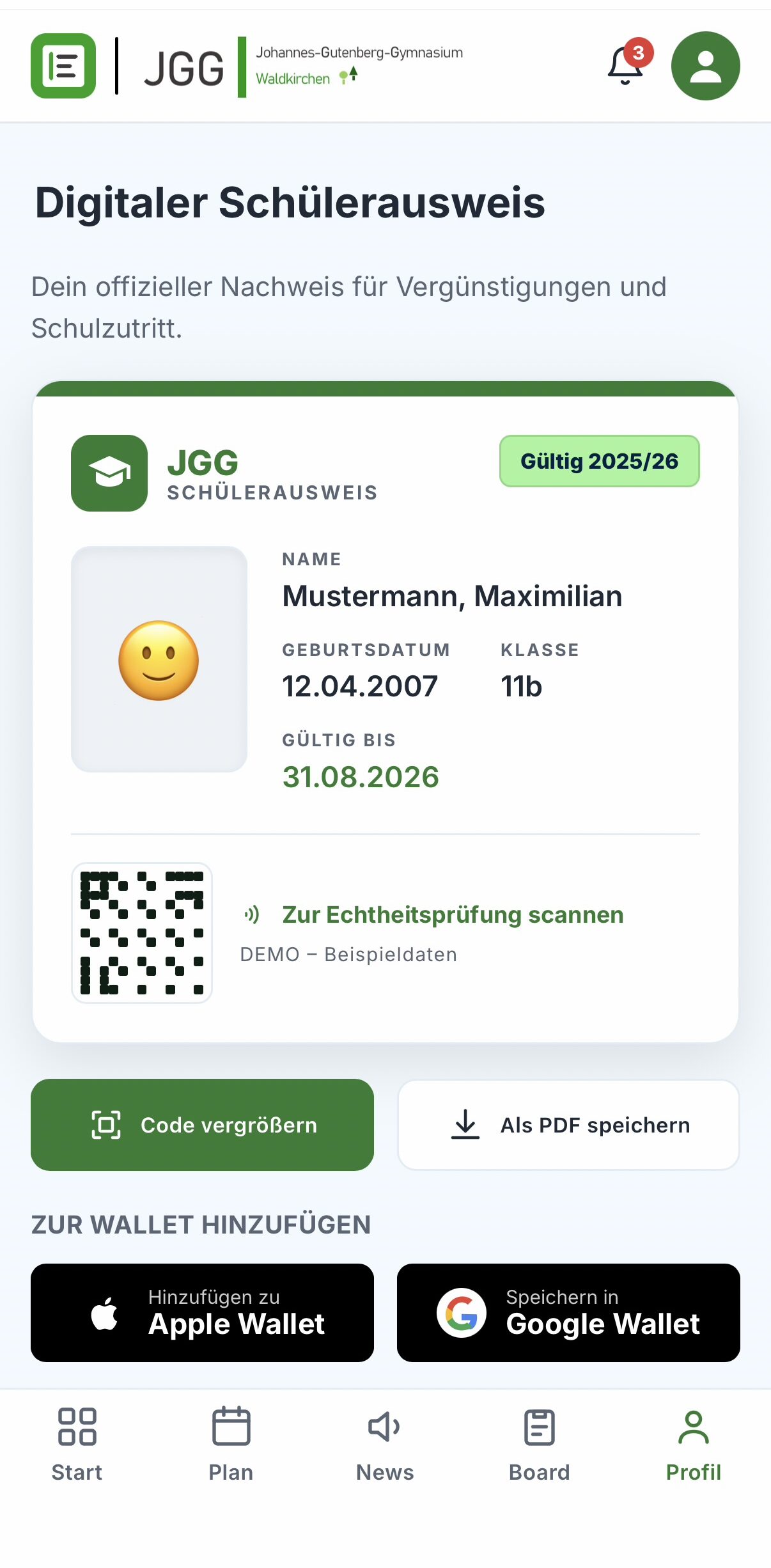 Digitaler Schülerausweis
