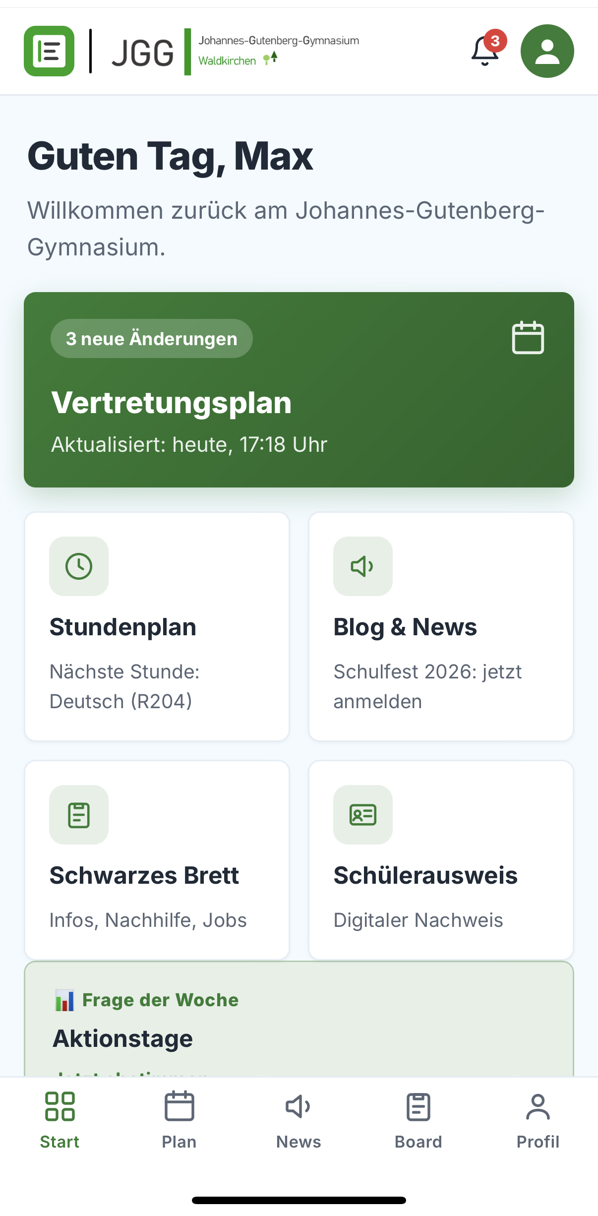 Startseite der App